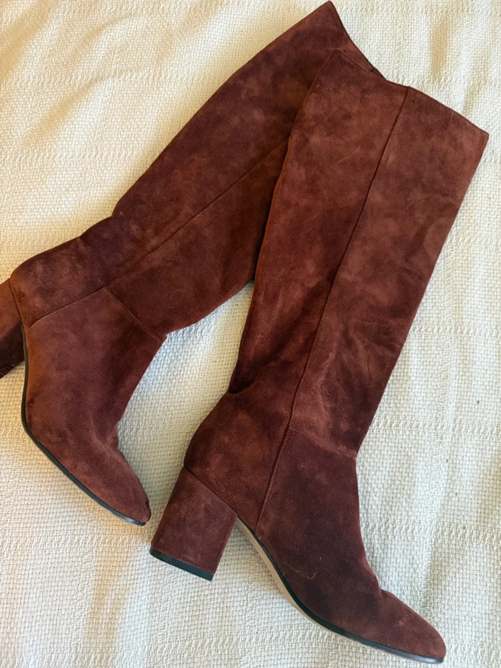 Via Spiga Tall Suede Block Heel Boots - Brown
